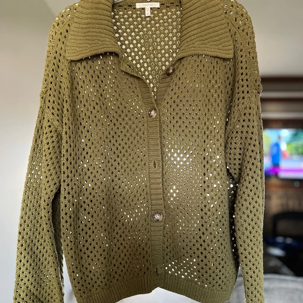 Maurices Olive Green Open-Knit Cardigan - Picture 1 of 3